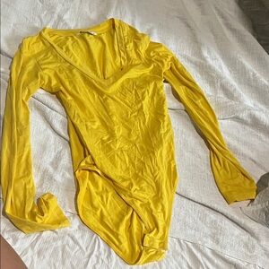Yellow V-Neck Long Sleeve Bodysuit